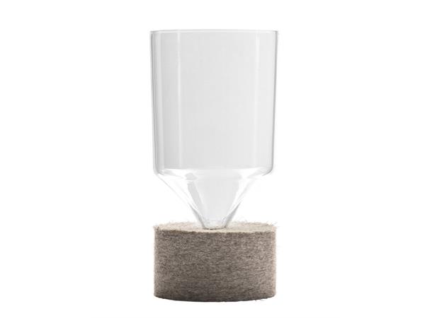 Vase i glass og filt m/bred åpning