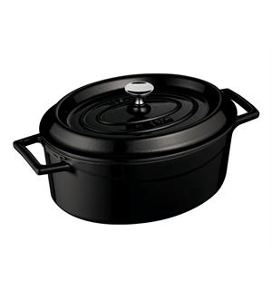 Støpejern gryte oval L:270/4,0ltr, SORT Oval kasserolle i støpejern 