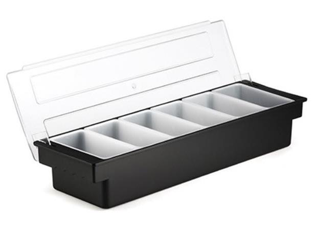 Garnityrbeholder, Sort plast 5 rom Med lokk, hvert rom 0,6L