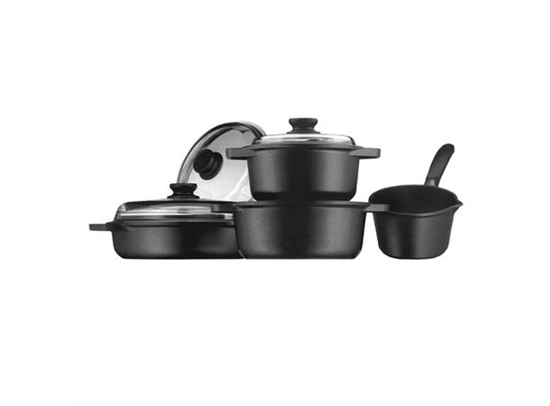 Kjele i støpt aluminium Ø:24cm H:11cm Med glasslokk, antistick coating, 3,5Ltr