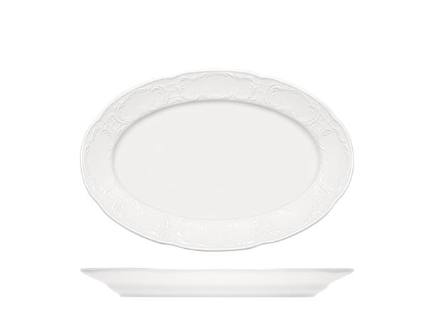 MOZART tallerken oval 32x21cm Med relieff på fanen