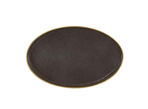 GOLD STONE tallerken oval 410x260, brun Steingods med håndmalt gullkant