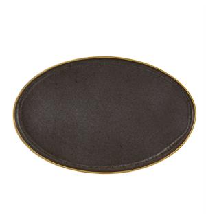 GOLD STONE tallerken oval 410x260, brun Steingods med håndmalt gullkant 