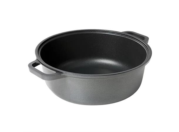 Kjele i støpt aluminium Ø:28cm H:11cm Med glasslokk, antistick coating, 4,5Ltr