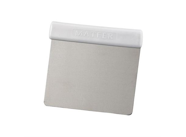 Deigskrape 120x110mm, runde hjørner I rustfritt stål m/håndtak i hvitplast