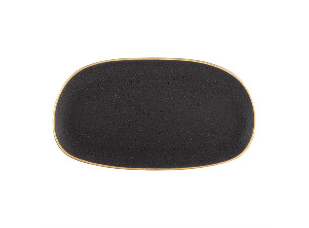 GOLD STONE tallerken oval 300x160, brun Steingods med håndmalt gullkant