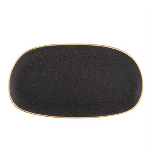 GOLD STONE tallerken oval 300x160, brun Steingods med håndmalt gullkant 