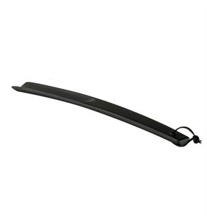 Skohorn sort tre, L:37,5cm med snor i skinn for oppheng 