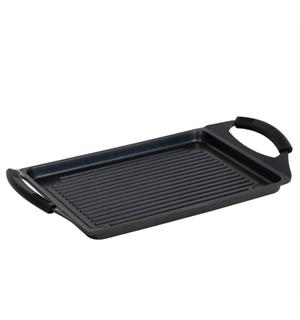 Stekefat i støpt aluminium 45x27cm Antistick coating, med grillribber 