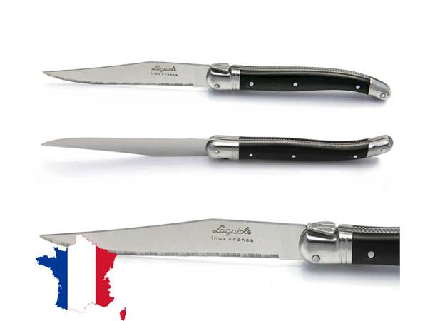 Biffkniver Laguiole sort ABS skaft 6pk 6pk Franskprodusert Laguiole biffkniver
