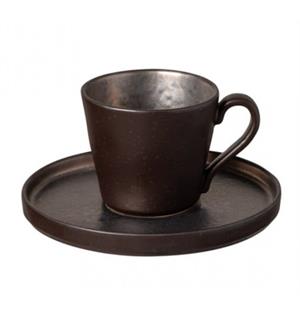 LAGOA kaffekopp og skål 21cl Steingods - Metallic/Stone 