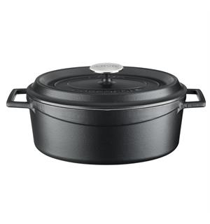 Støpejern gryte L:270/4,0ltr, SORT MATT Oval kasserolle i støpejern 
