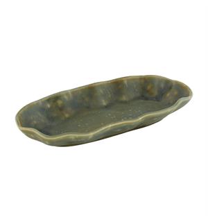 Tallerken oval 24x12cm, grønn, NAMI Steingods med asiatisk vibe 
