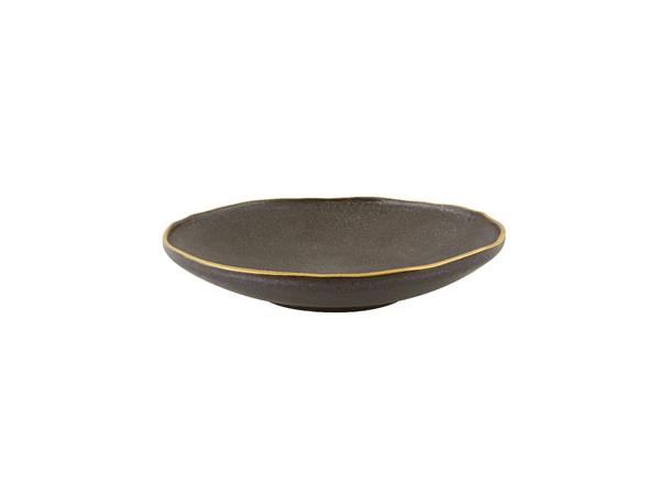 GOLD STONE dyp tallerken Ø:230mm. Brun Steingods med håndmalt gullkant