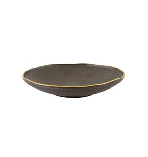 GOLD STONE dyp tallerken Ø:230mm. Brun Steingods med håndmalt gullkant 