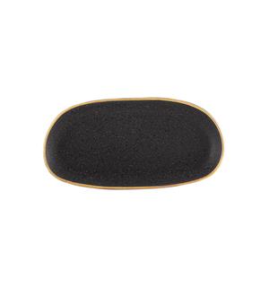 GOLD STONE tallerken oval 200x100, brun Steingods med håndmalt gullkant 