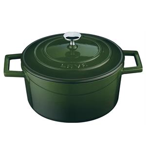 Støpejern gryte rund Ø:280/6,7ltr, GRØNN Rund kasserolle i støpejern 