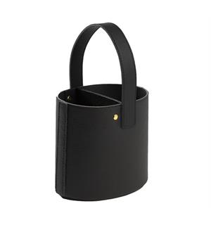 Bestikkurv i skinn/apotek 2 rom, sort Med håndtak - 13x15,5cm + håndtak 