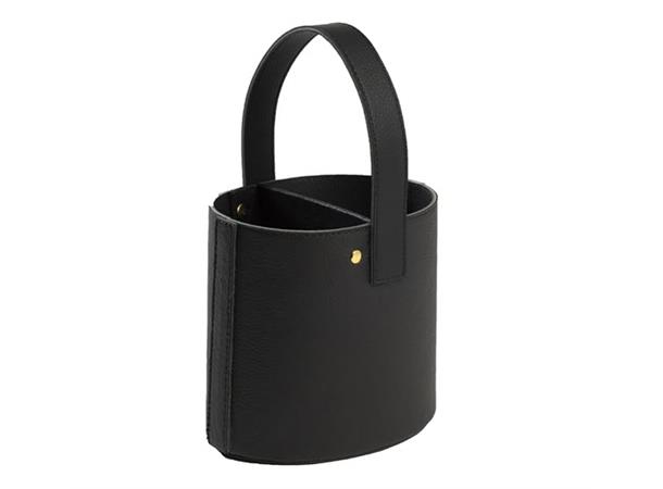 Bestikkurv i skinn/apotek 2 rom, sort Med håndtak - 13x15,5cm + håndtak