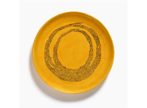 FEAST fat halvdypt Ø:350/H:40mm Dekor: Yellow Dots Black