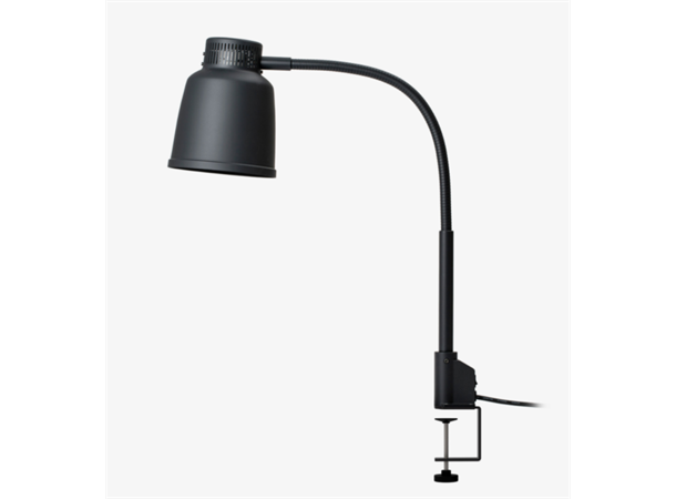 Varmelampe frittstående sort, 250W Med bordtvinge for feste til benk/bord
