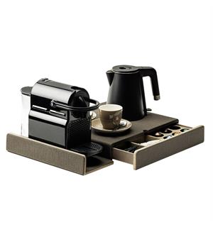 CLARK velkomstbrett Nespresso m/skuff 335x510x70 brun PU skinn m/struktur 