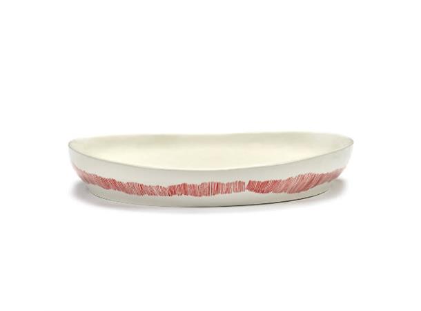 FEAST fat halvdypt 360x360mm/H:60mm Dekor: White Swirl-Stripes Red