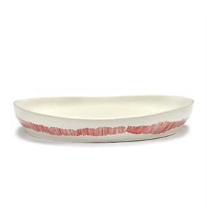 FEAST fat halvdypt 360x360mm/H:60mm Dekor: White Swirl-Stripes Red 