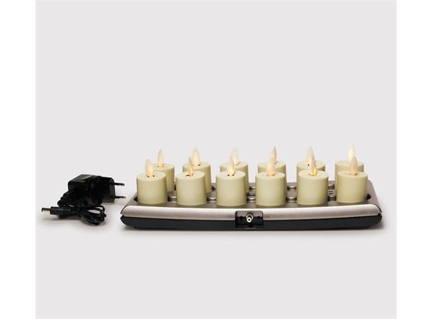 LED telys Ø40mm, 12 pk m ladestasjon Fjernkontroll bestilles separat