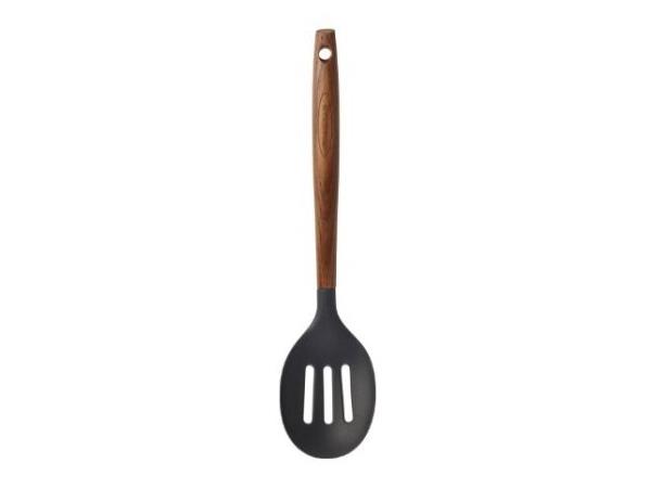 Serveringsskje Perf.  L: 31cm, silikon Håndtak i treverk, Karbonatisert Ask