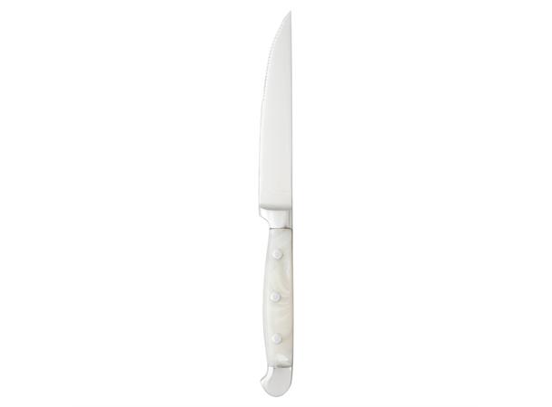 Biffkniv Pearl Grey sagtannet akryl L:24cm - Tåler maskinvask