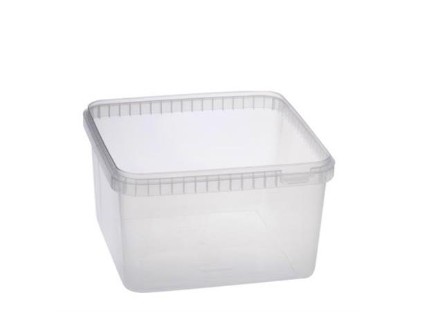 Plastboks firkantet 195x195x112mm 3,0ltr Hot fill :tåler + 90gr C- opp til 15 min