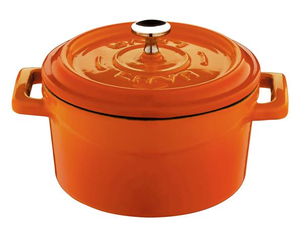 Støpejern MINI rund Ø:100mm/35cl, ORANGE Minikasserolle i støpejern